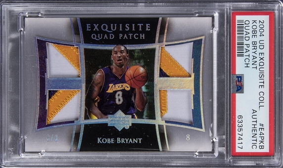 2004-05 UD "Exquisite Collection" Quad Patch #E4P-KB Kobe Bryant Quad Patch Card (#3/3) - PSA Authentic